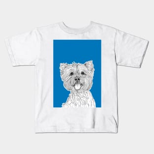 West Highland Terrier Dog Portrait ( blue background ) Kids T-Shirt